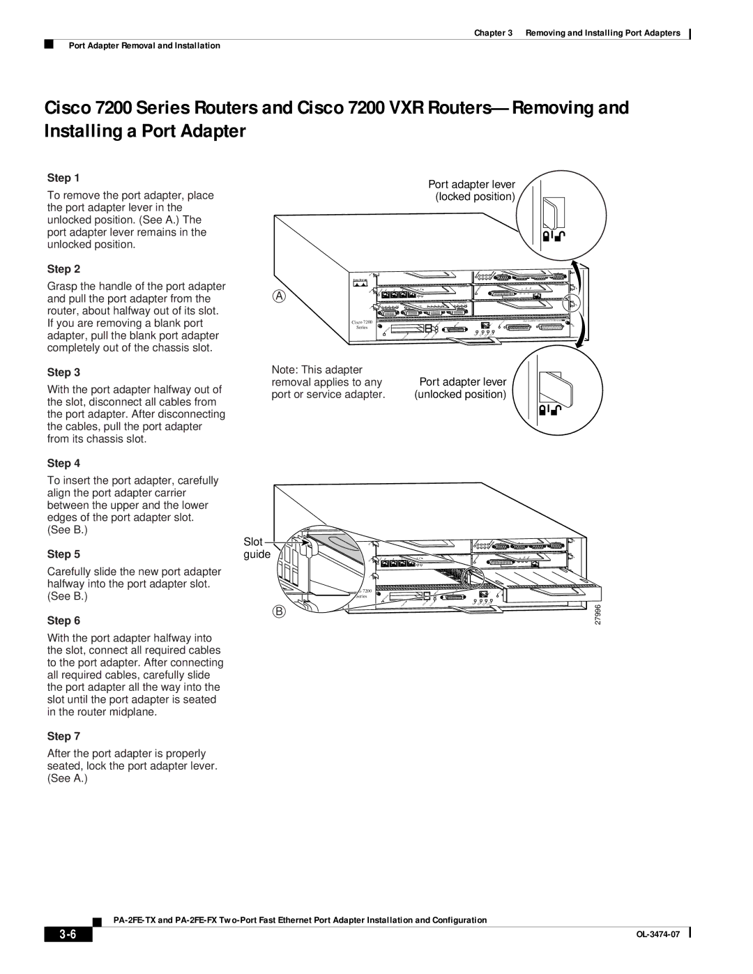 Cisco Systems PA-2FE-TX, PA-2FE-FX manual Removal applies to any 