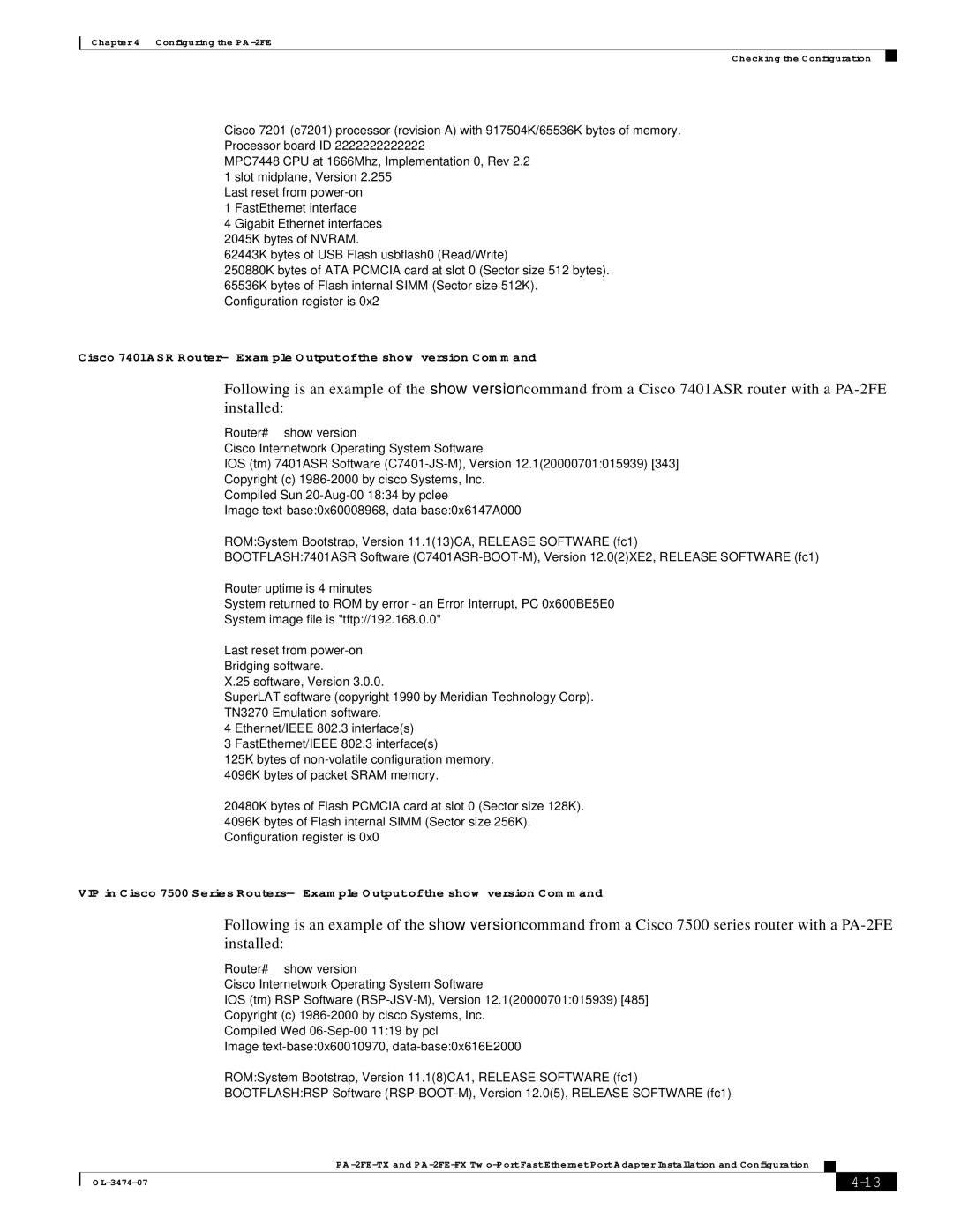 Cisco Systems PA-2FE-FX, PA-2FE-TX manual Last reset from power-on 1 FastEthernet interface 