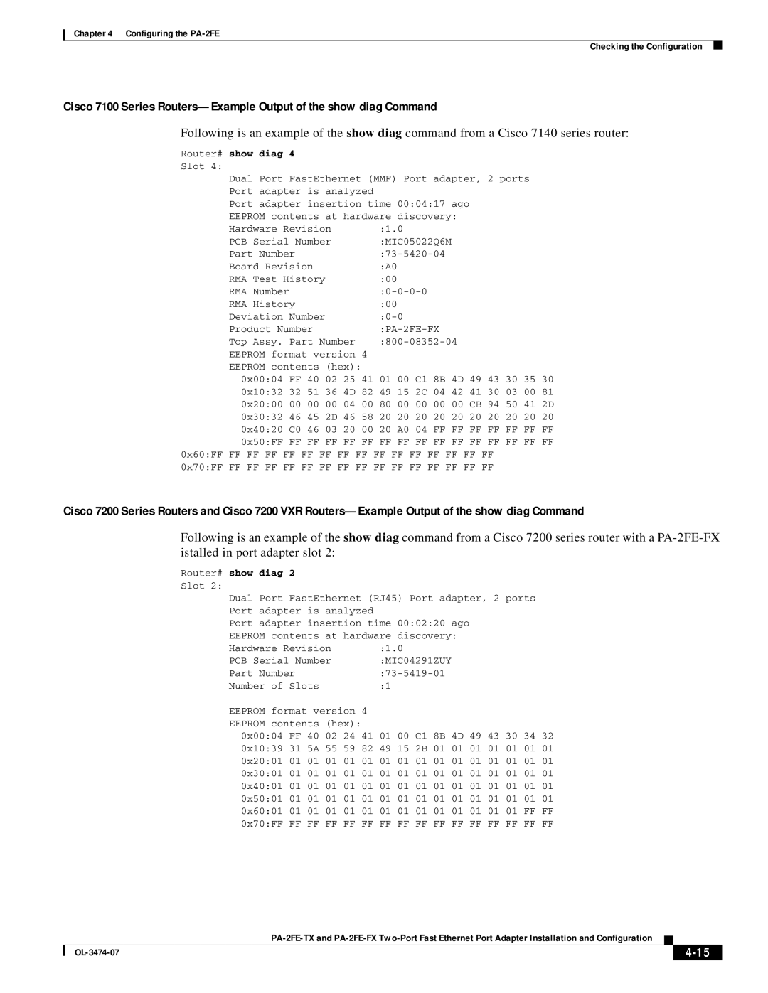 Cisco Systems PA-2FE-FX, PA-2FE-TX manual Show diag 