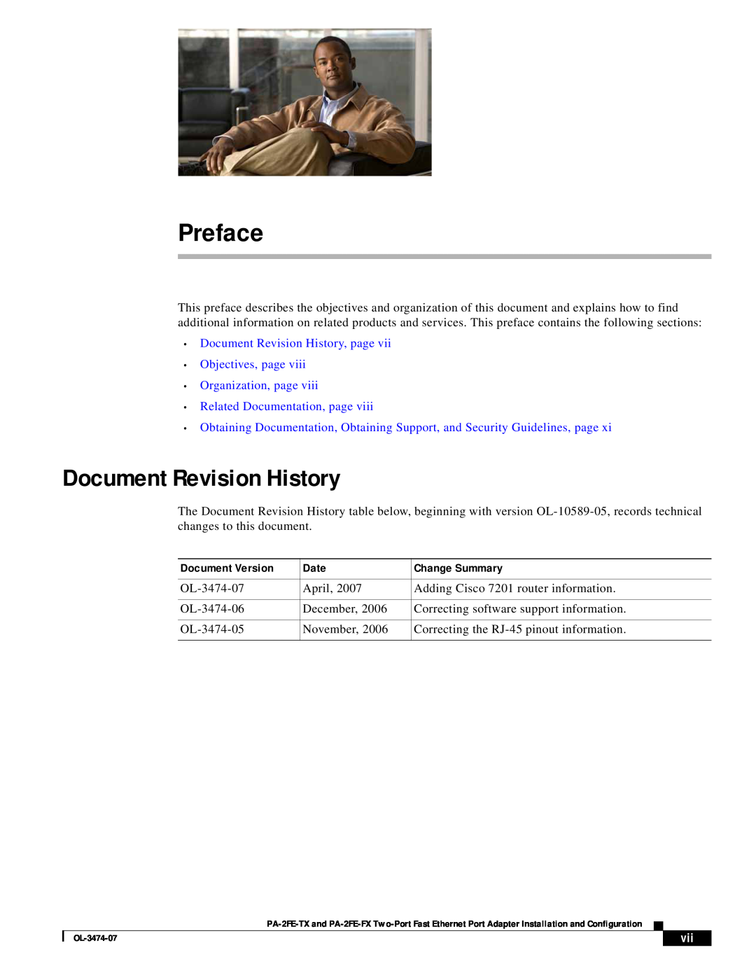 Cisco Systems PA-2FE-FX, PA-2FE-TX manual Preface, Document Revision History, Related Documentation, page 