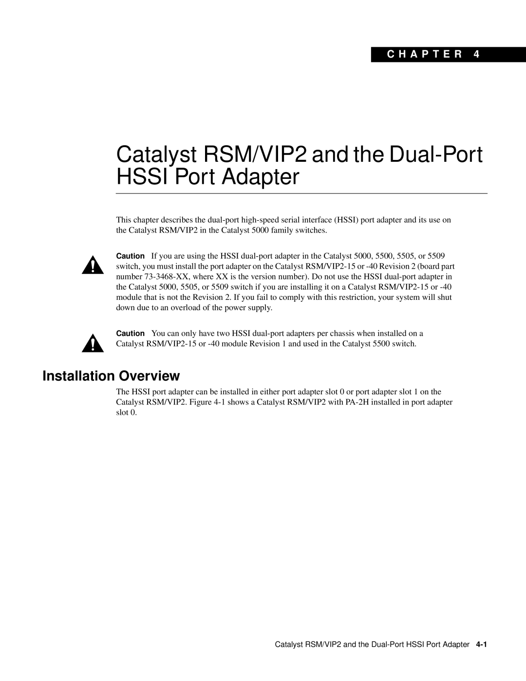 Cisco Systems PA-2H manual Catalyst RSM/VIP2 and the Dual-Port Hssi Port Adapter, Installation Overview 