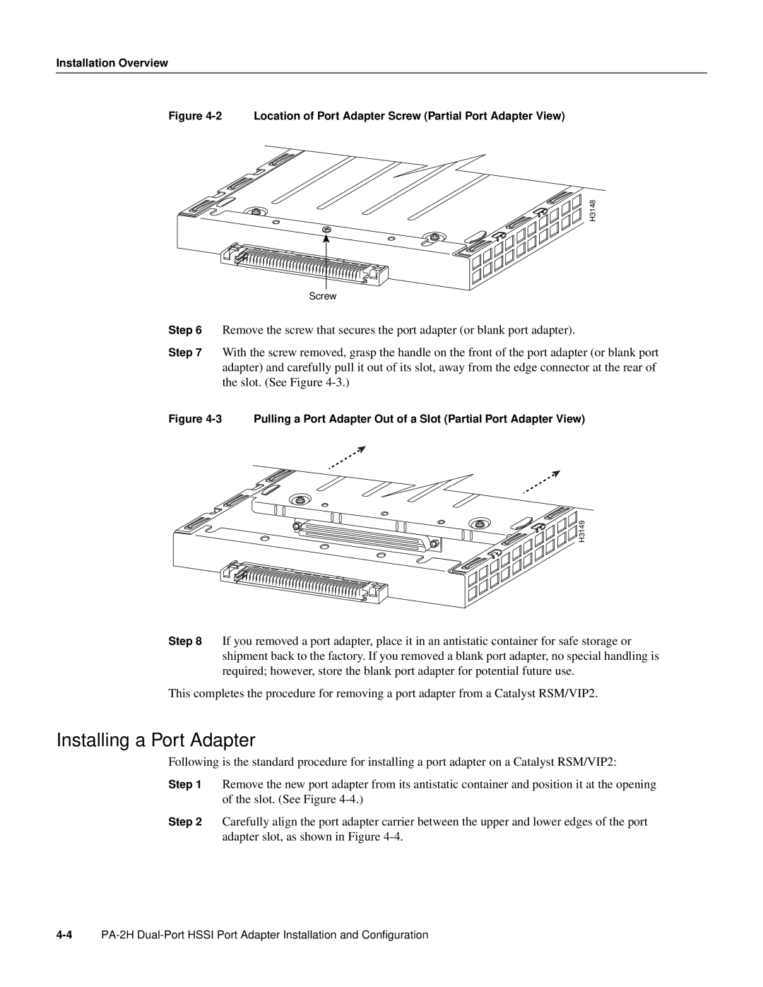 Cisco Systems PA-2H manual Installing a Port Adapter 