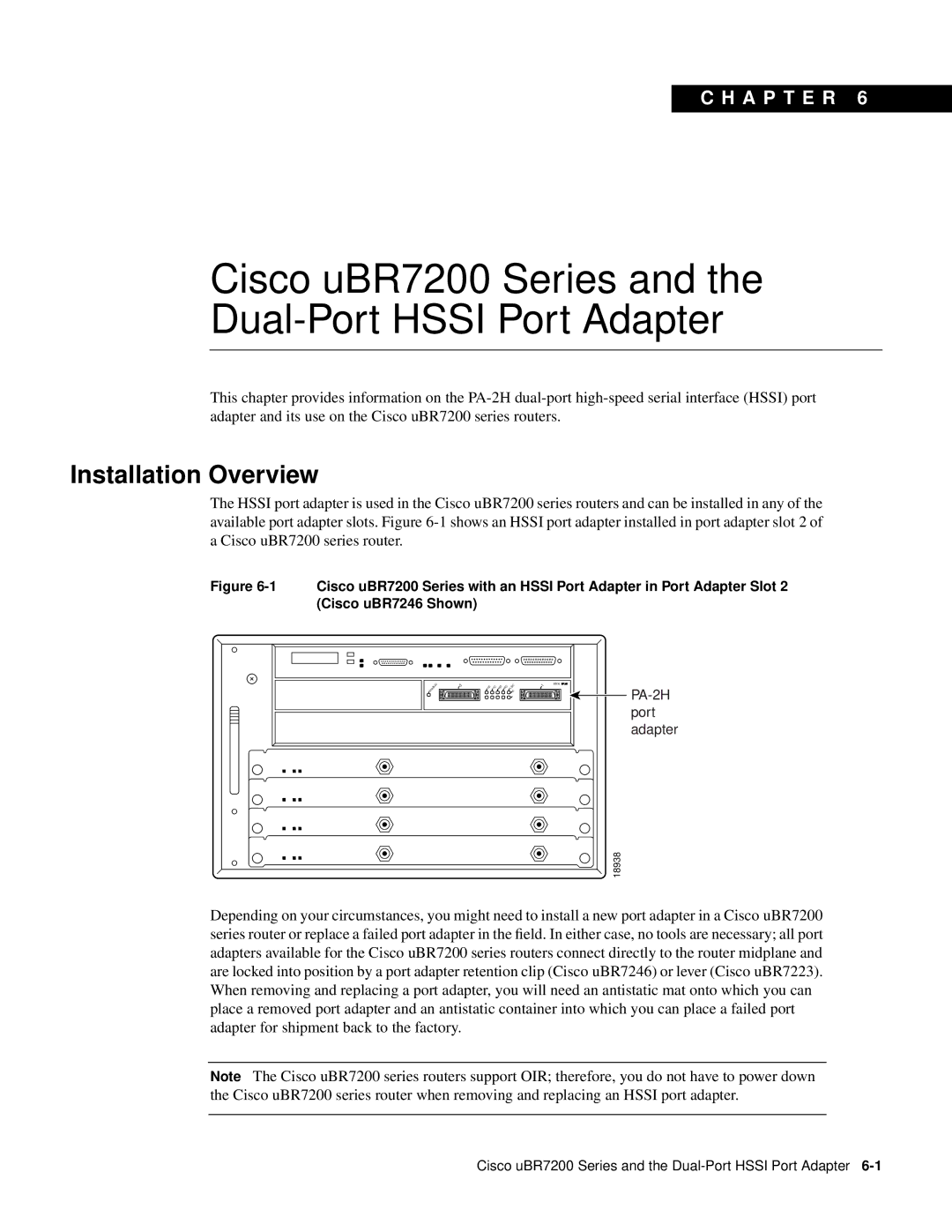 Cisco Systems PA-2H manual Cisco uBR7200 Series Dual-Port Hssi Port Adapter, Installation Overview 