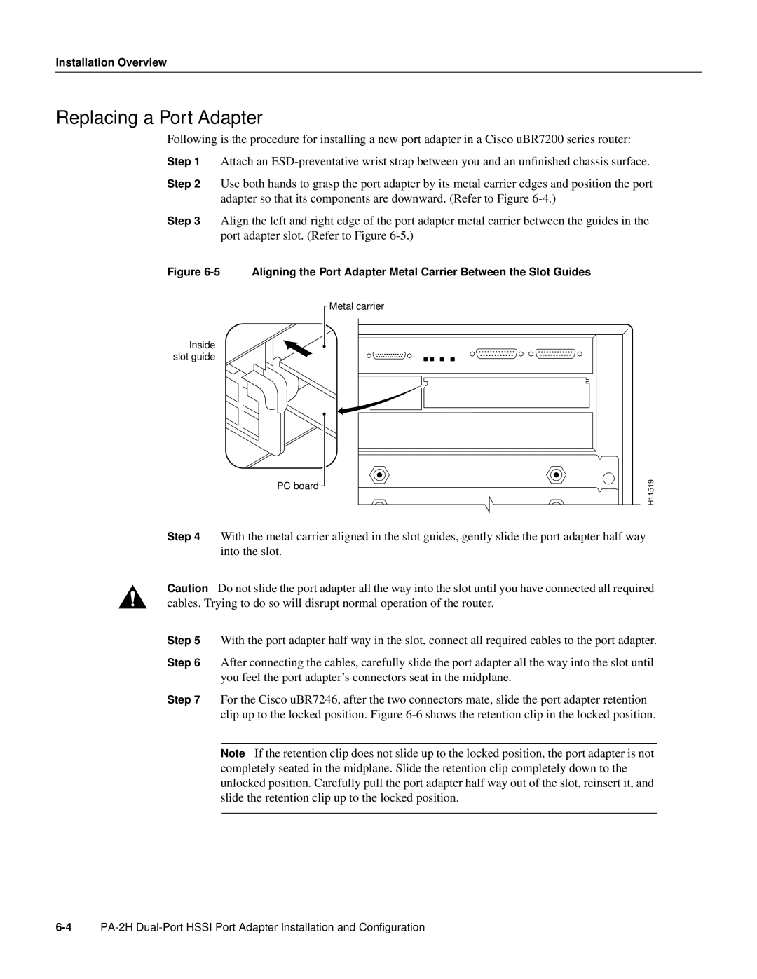 Cisco Systems PA-2H manual Inside slot guide PC board Metal carrier 