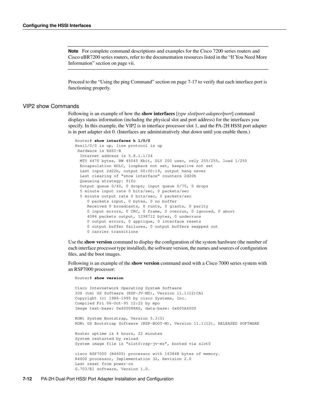 Cisco Systems PA-2H manual VIP2 show Commands 