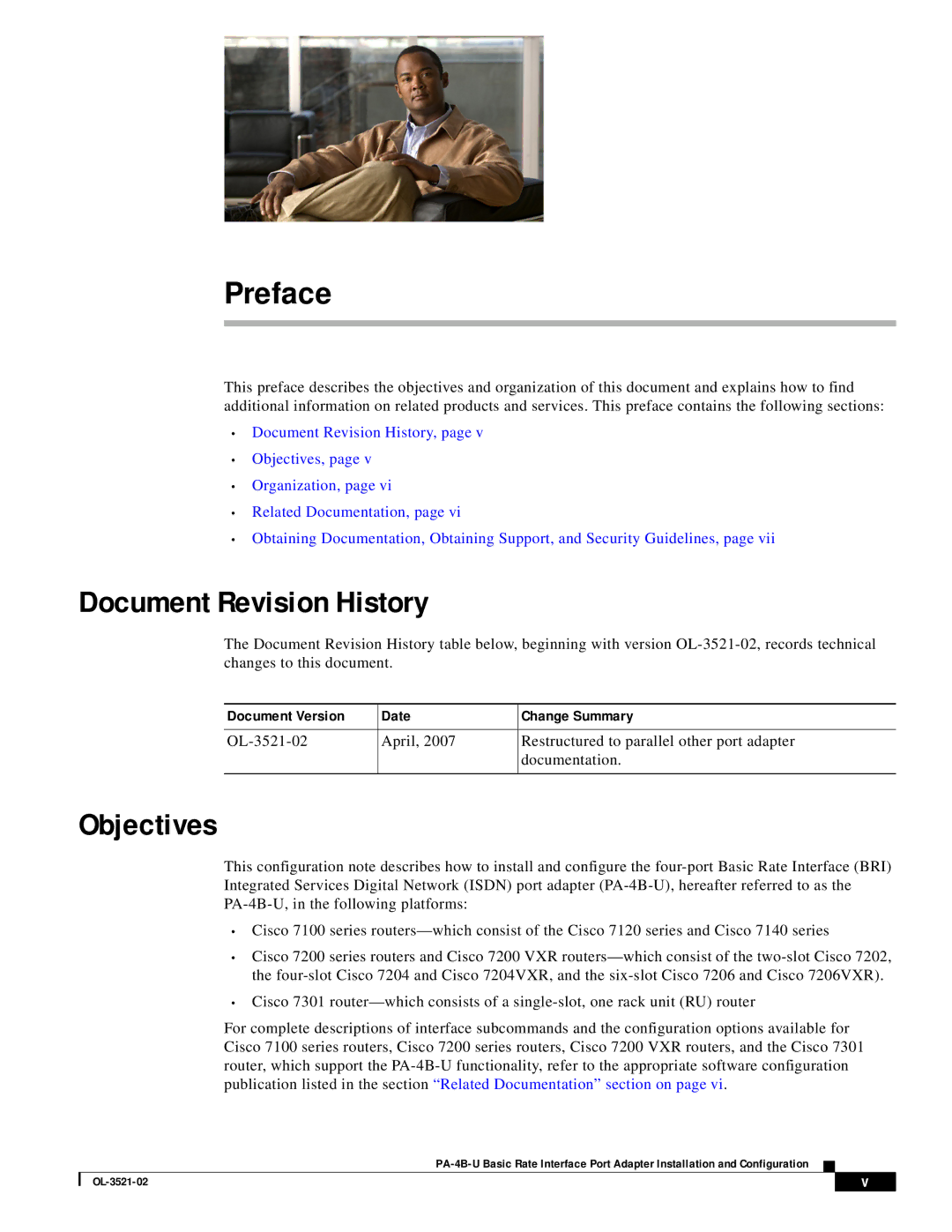 Cisco Systems PA-4B-U manual Document Revision History, Objectives 