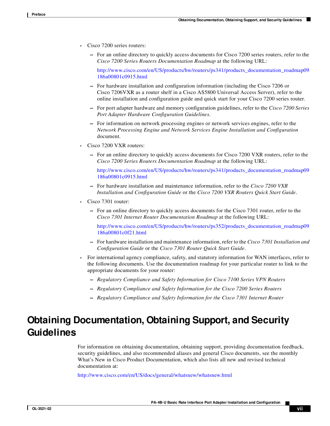 Cisco Systems PA-4B-U manual Vii 