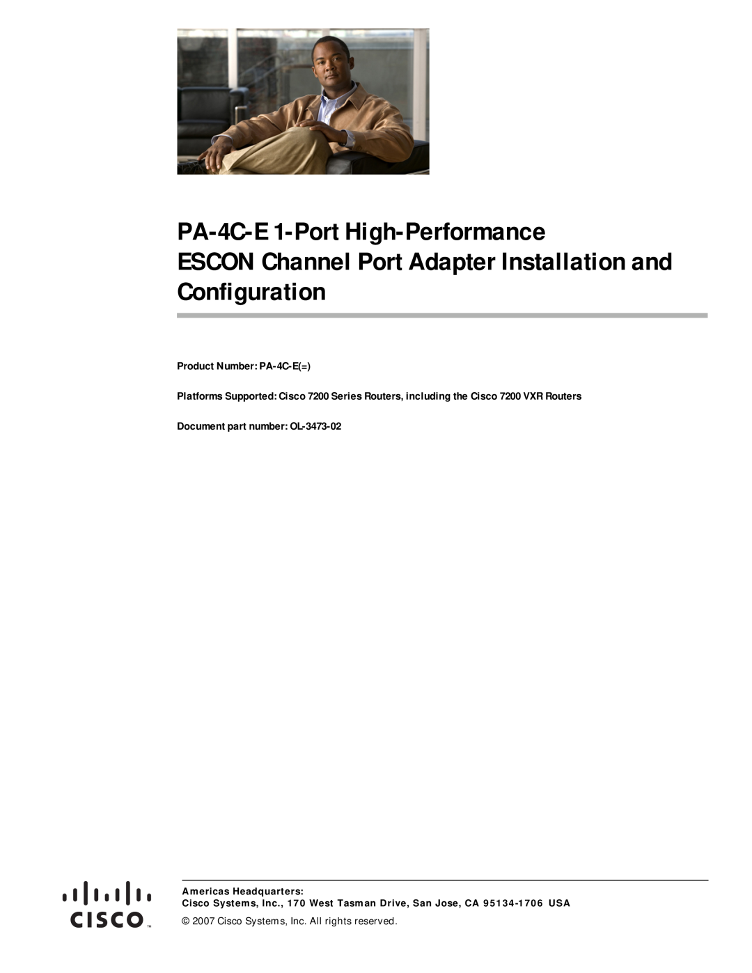 Cisco Systems manual ESCON Channel Port Adapter Installation and, PA-4C-E 1-Port High-Performance, Configuration 