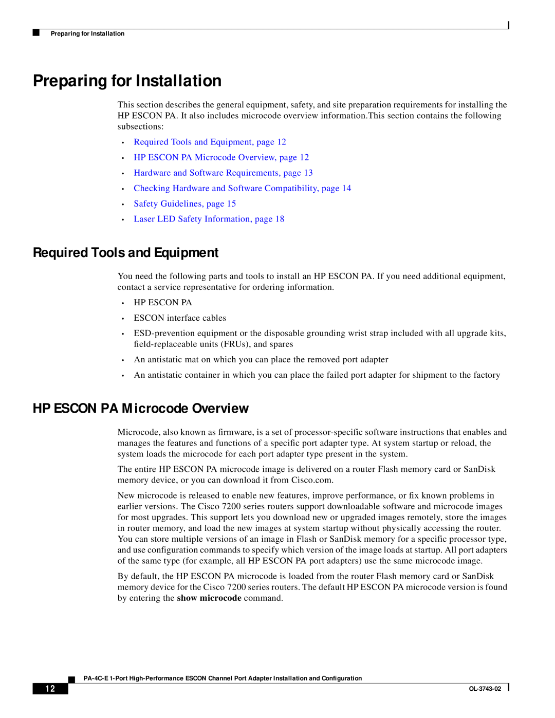 Cisco Systems PA-4C-E 1 manual Preparing for Installation, Required Tools and Equipment, HP ESCON PA Microcode Overview 