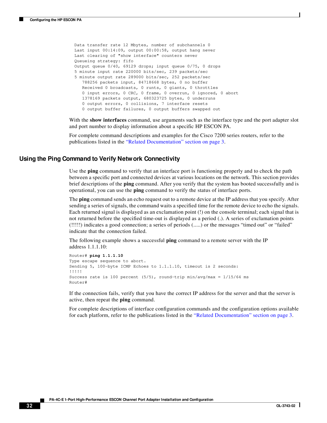 Cisco Systems PA-4C-E 1 manual Using the Ping Command to Verify Network Connectivity 
