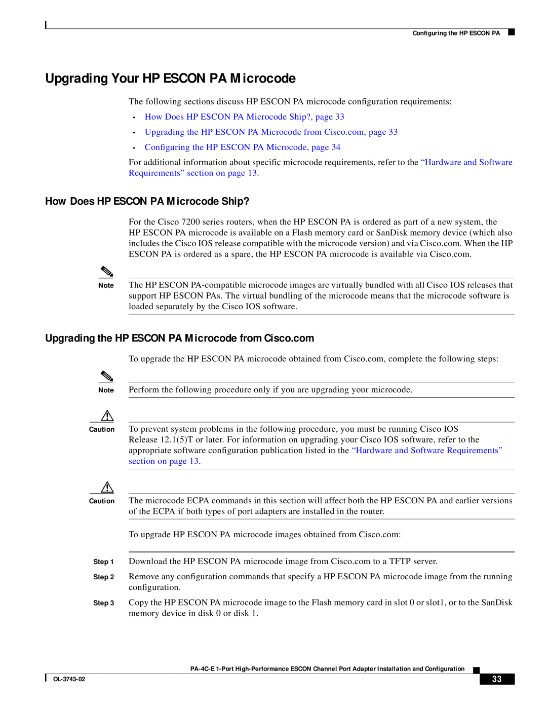Cisco Systems PA-4C-E 1 manual Upgrading Your HP ESCON PA Microcode, How Does HP ESCON PA Microcode Ship? 