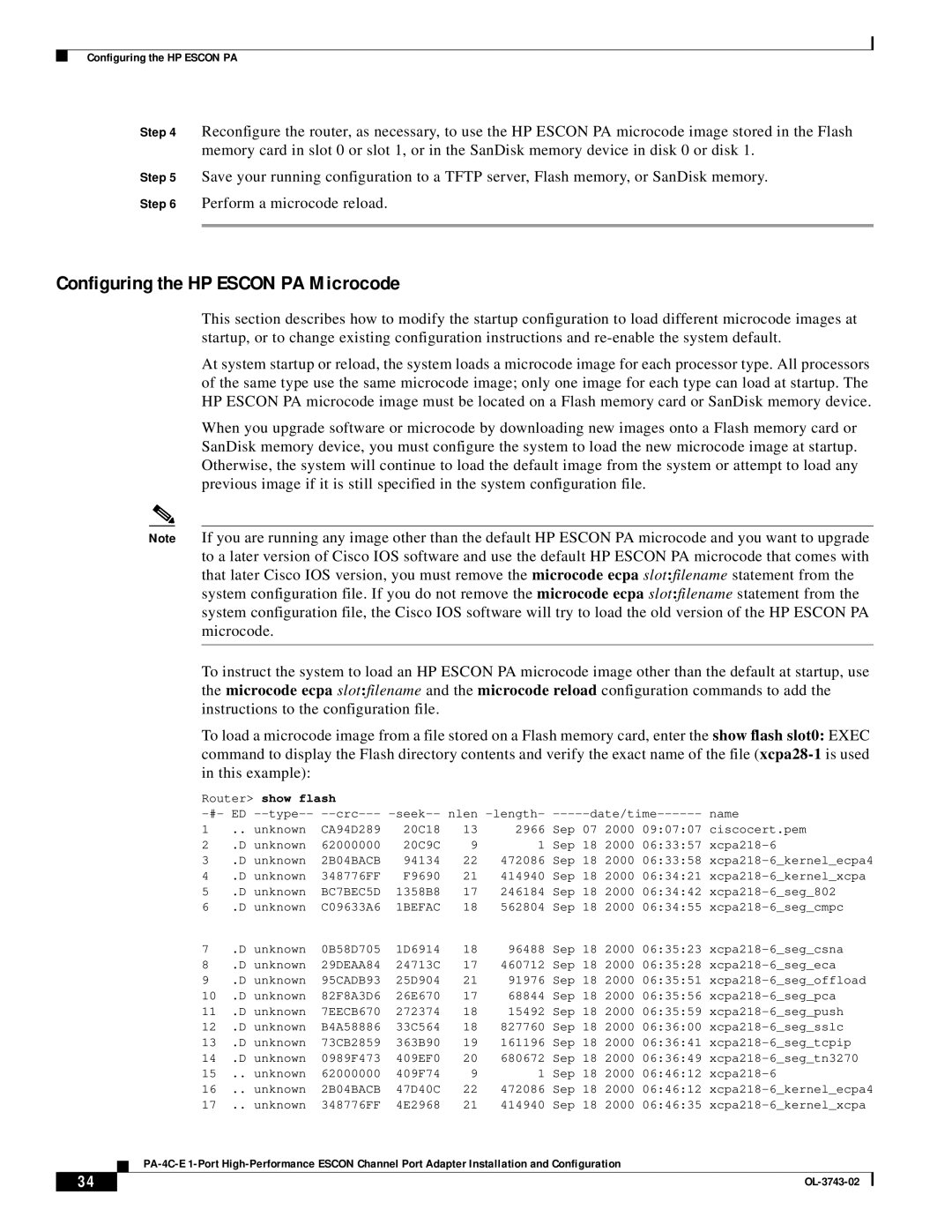 Cisco Systems PA-4C-E 1 manual Configuring the HP ESCON PA Microcode 
