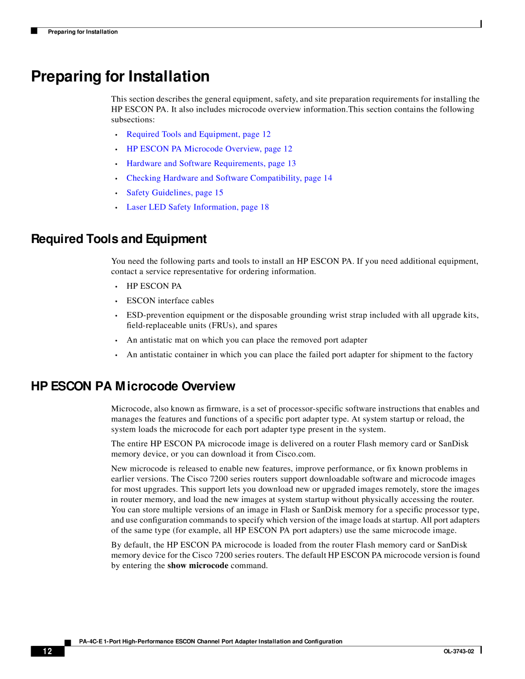 Cisco Systems PA-4C-E 1 manual Required Tools and Equipment, HP Escon PA Microcode Overview 