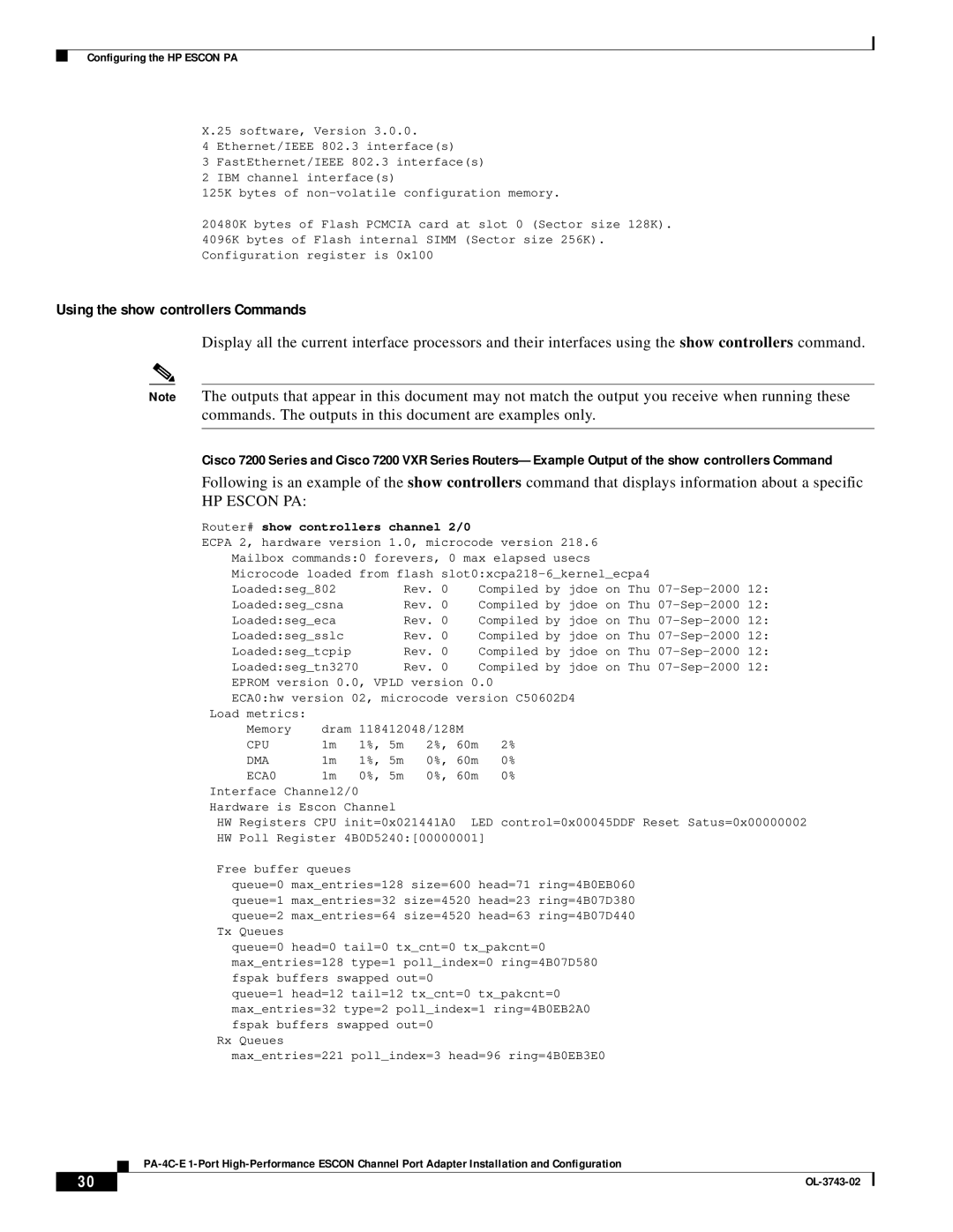 Cisco Systems PA-4C-E 1 manual Using the show controllers Commands, Router# show controllers channel 2/0 