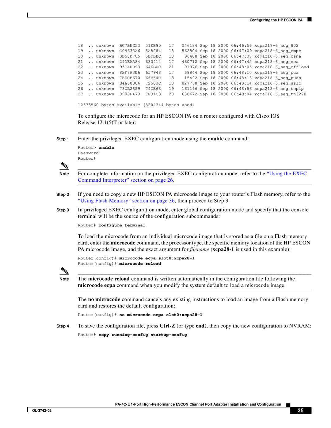 Cisco Systems PA-4C-E 1 manual Routerconfig# microcode ecpa slot0xcpa28-1, Routerconfig# no microcode ecpa slot0xcpa28-1 