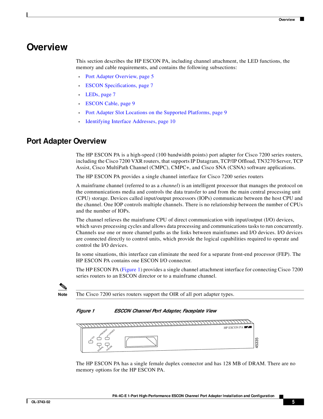 Cisco Systems PA-4C-E 1 manual Port Adapter Overview 