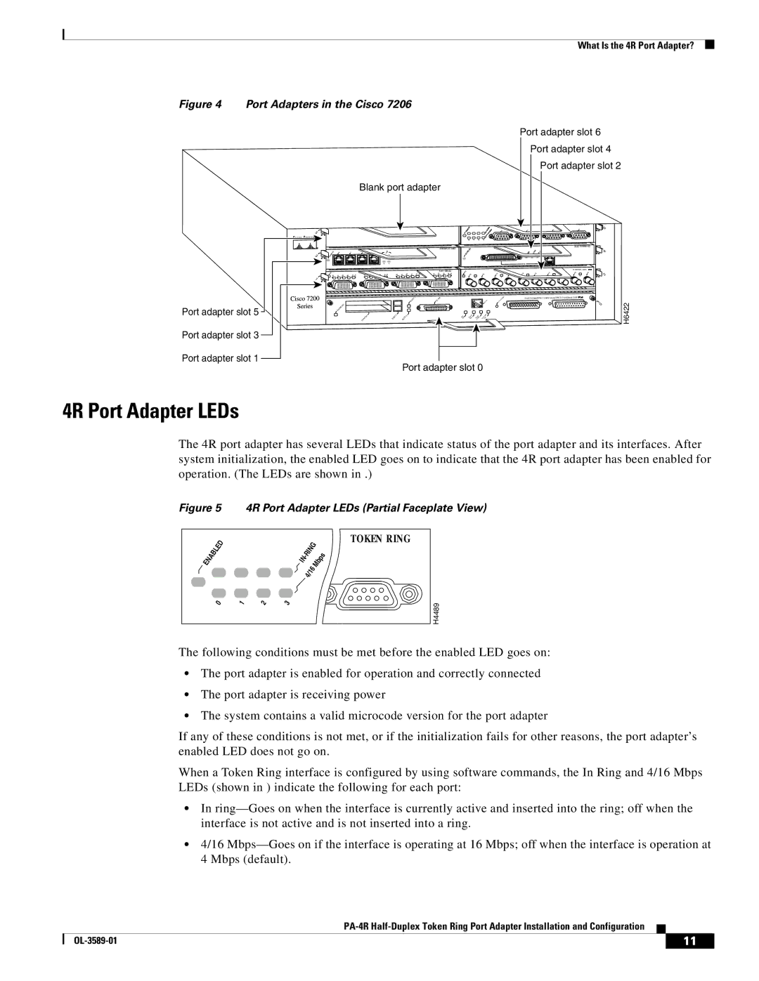 Cisco Systems PA-4R manual 4R Port Adapter LEDs, Port adapter slot Blank port adapter 