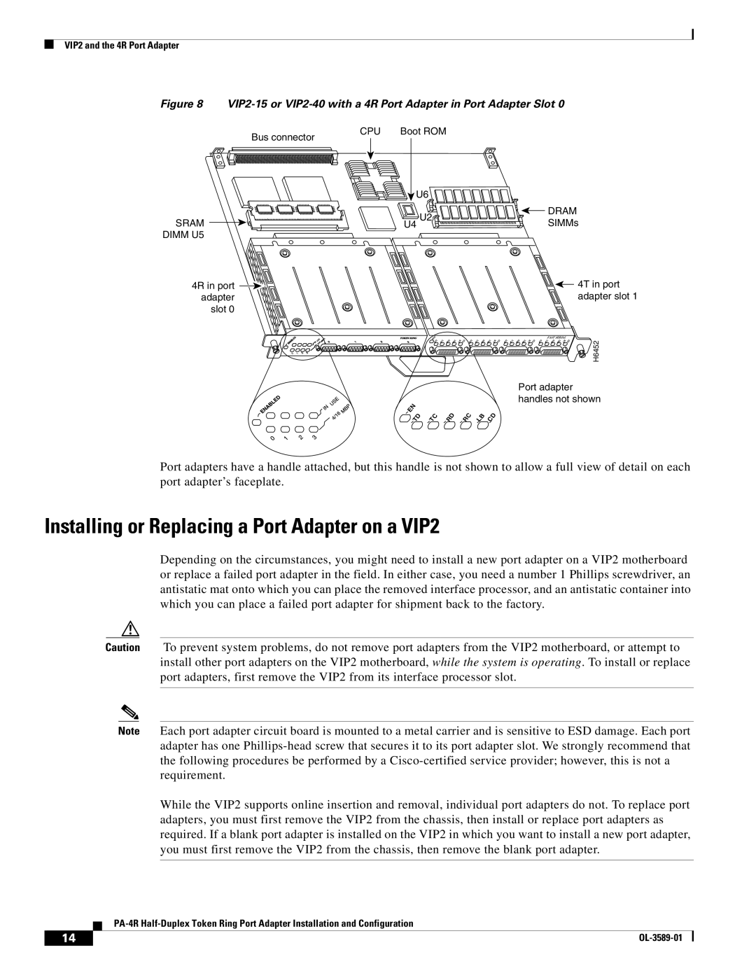 Cisco Systems PA-4R manual Installing or Replacing a Port Adapter on a VIP2 