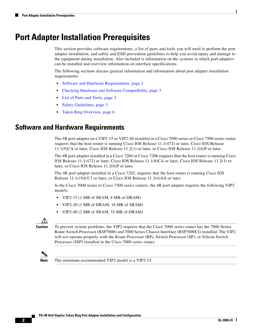 Cisco Systems PA-4R manual Port Adapter Installation Prerequisites, Software and Hardware Requirements 