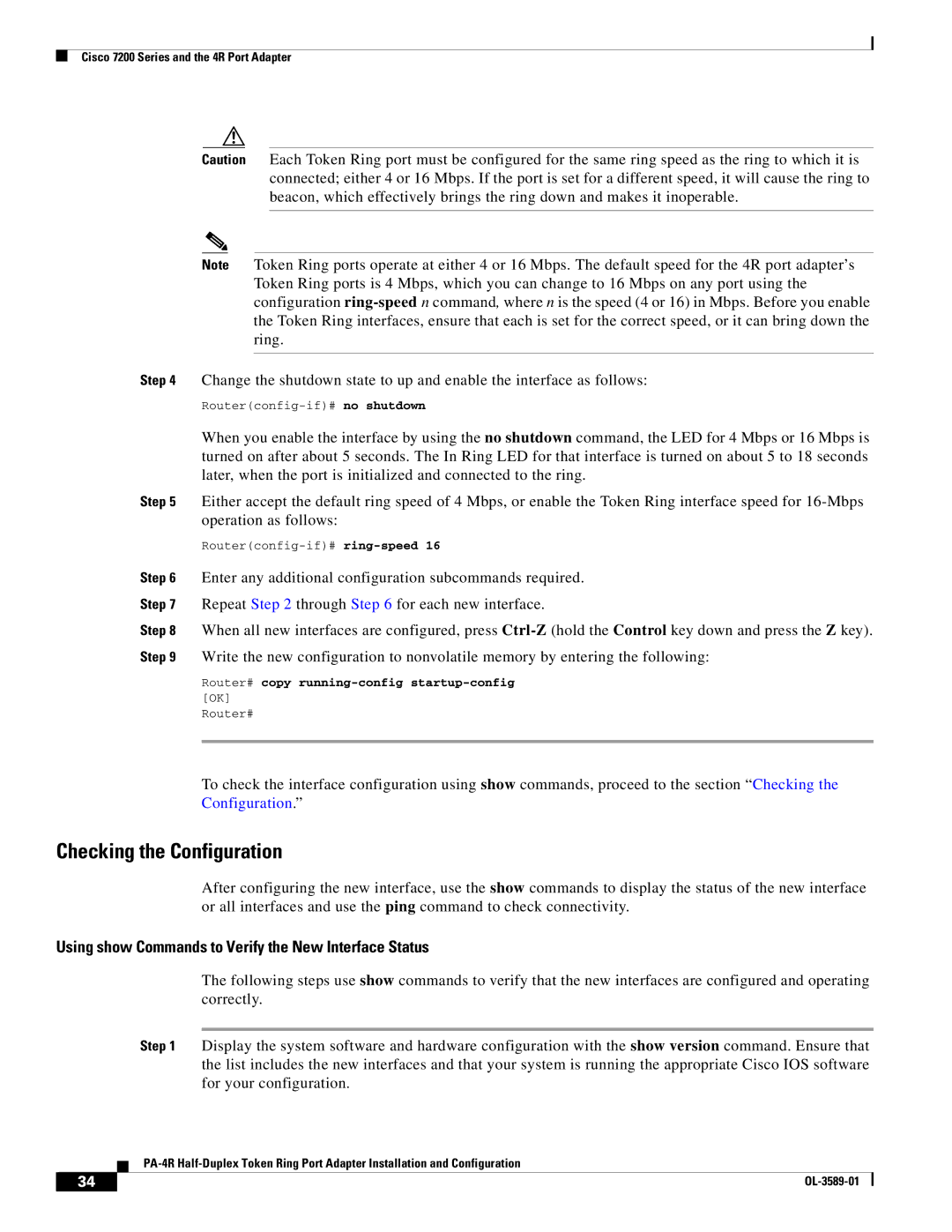 Cisco Systems PA-4R manual Using show Commands to Verify the New Interface Status 