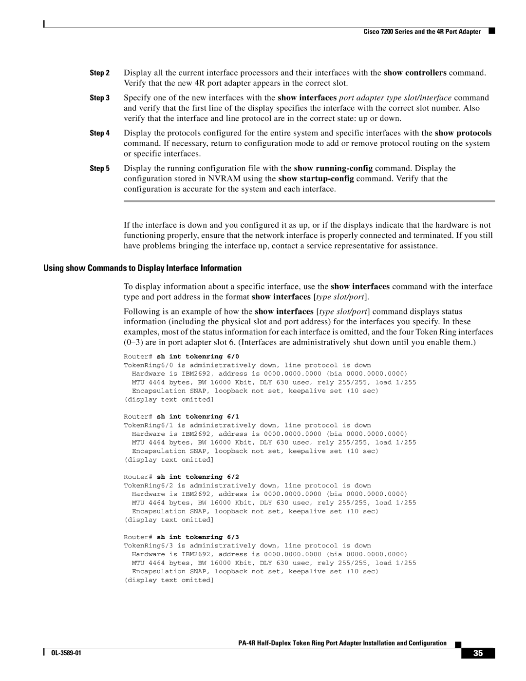 Cisco Systems PA-4R manual Using show Commands to Display Interface Information 