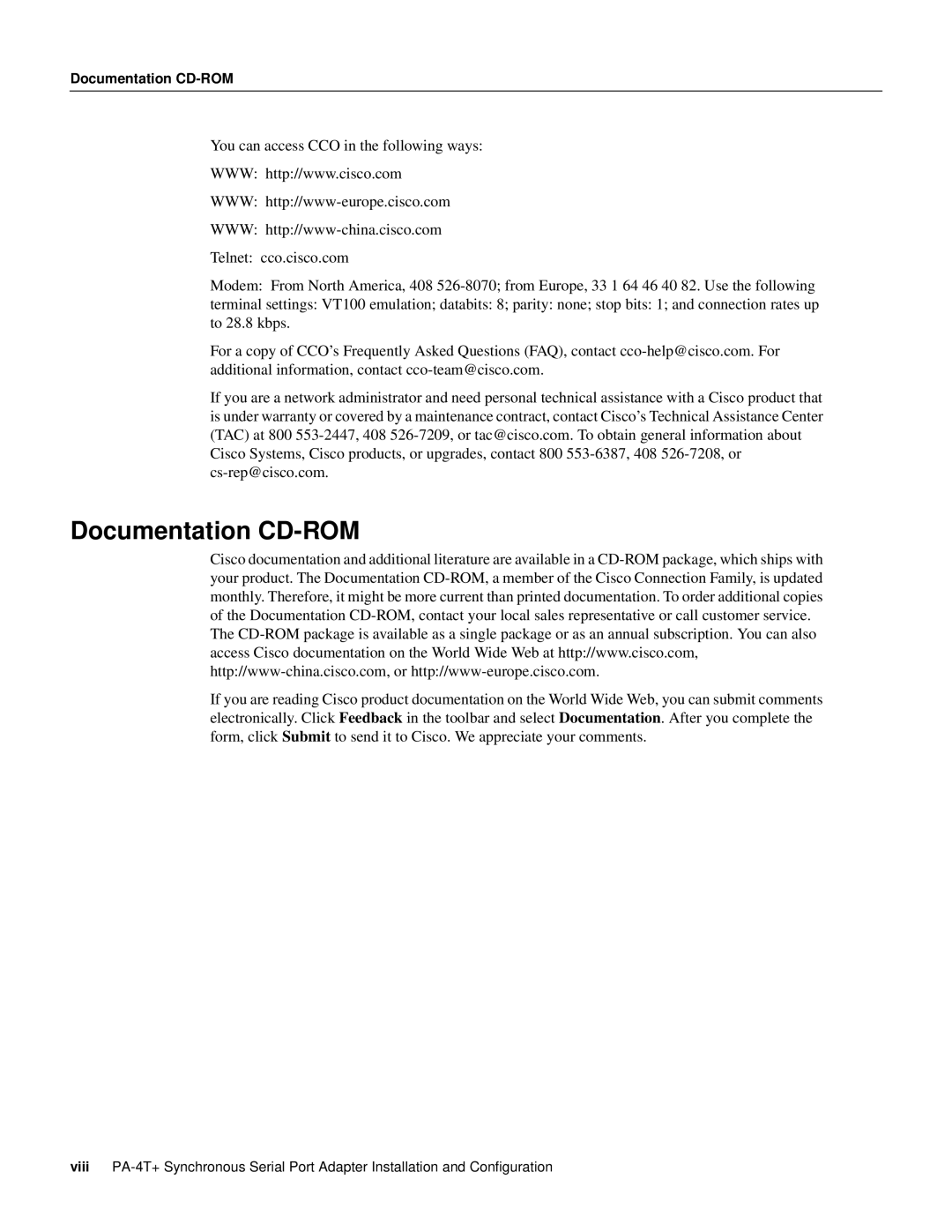 Cisco Systems PA-4T manual Documentation CD-ROM 