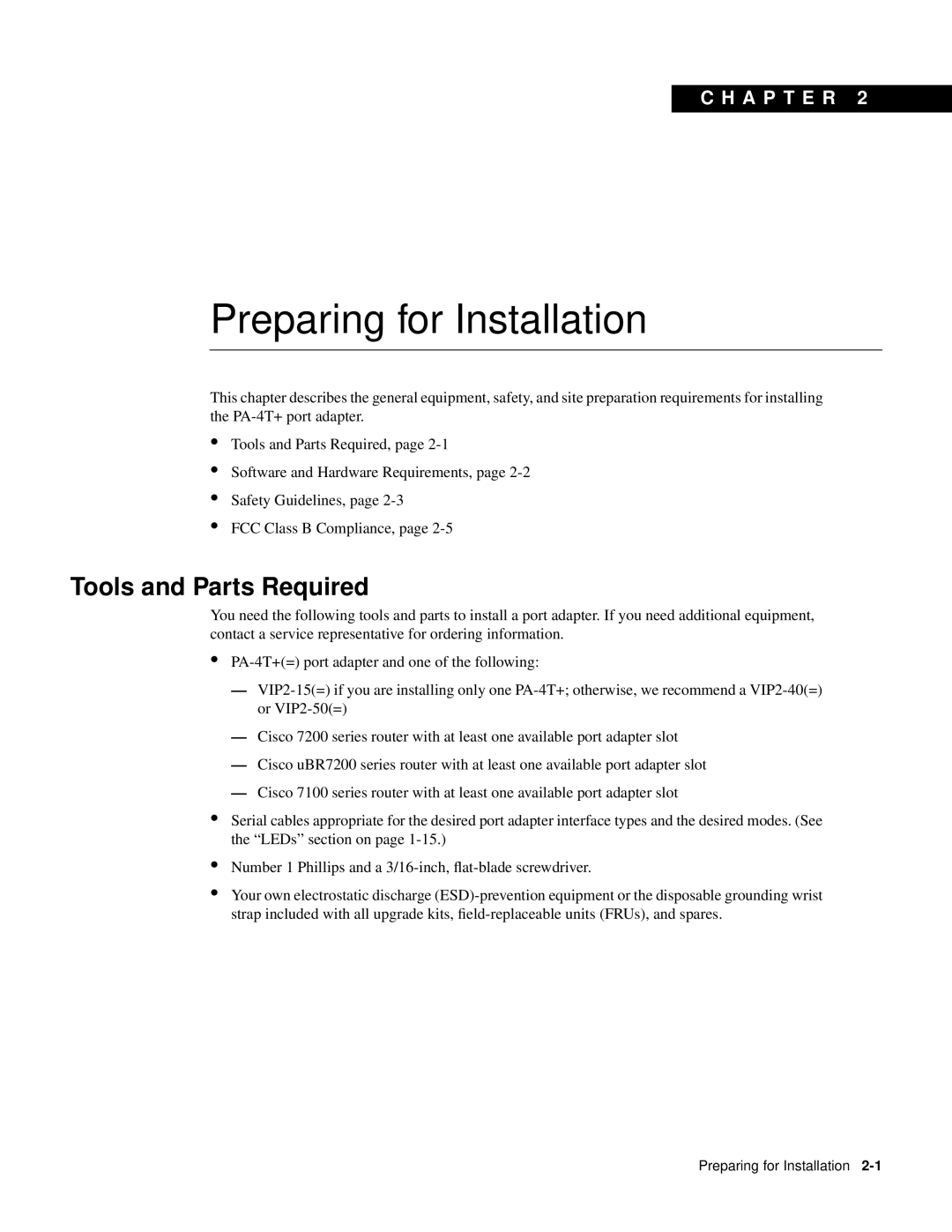 Cisco Systems PA-4T manual Preparing for Installation, Tools and Parts Required, C H A P T E R 
