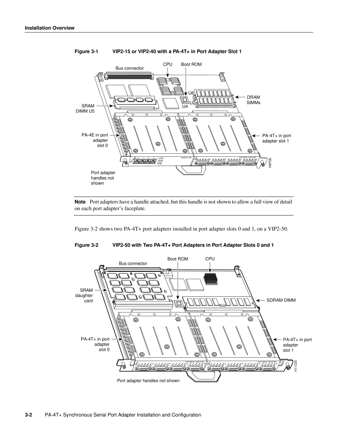 Cisco Systems manual Installation Overview, 1 VIP2-15 or VIP2-40 with a PA-4T+ in Port Adapter Slot, daughter 