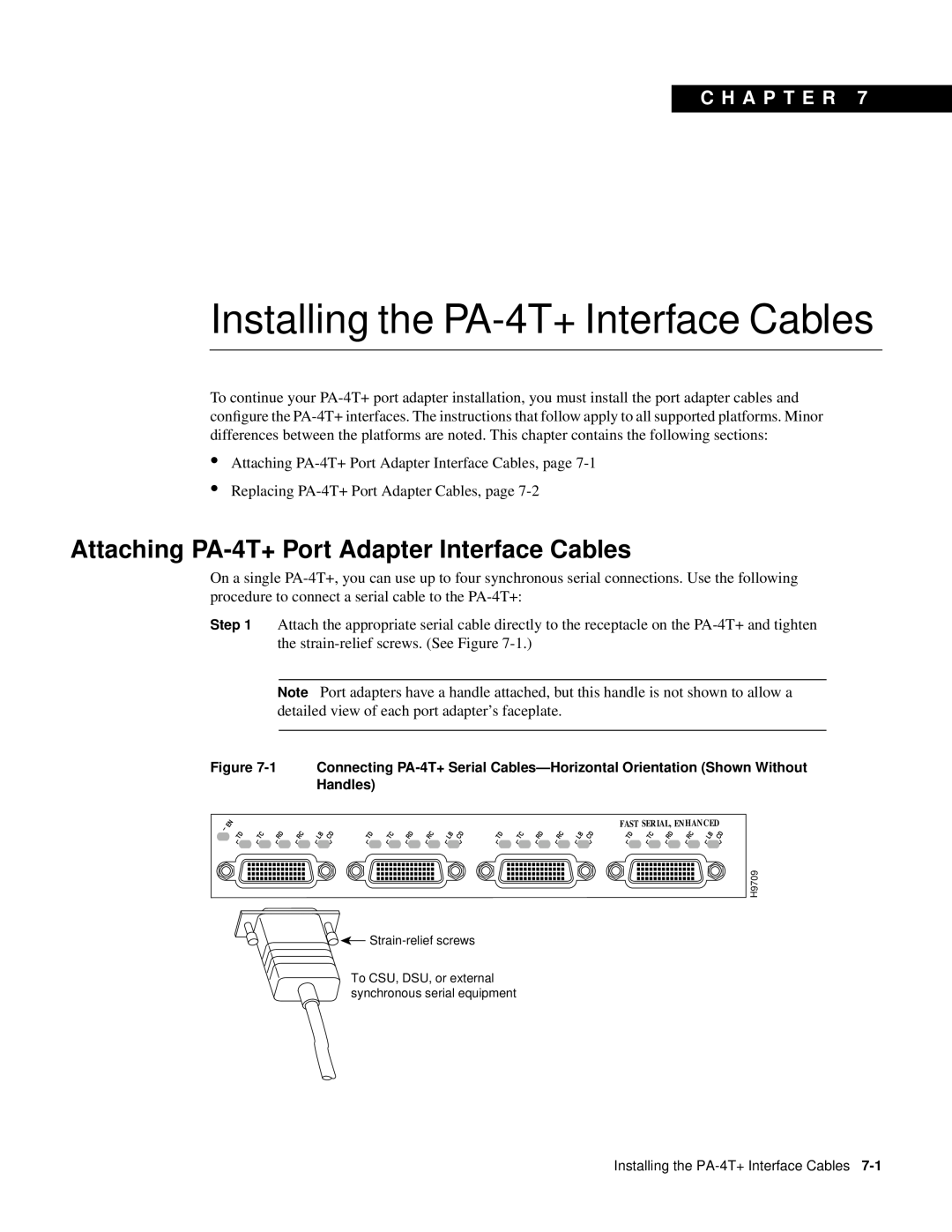 Cisco Systems Installing the PA-4T+ Interface Cables, Attaching PA-4T+ Port Adapter Interface Cables, C H A P T E R 