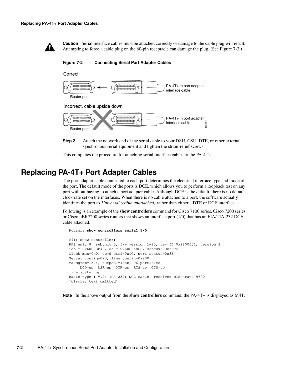 Cisco Systems manual Replacing PA-4T+ Port Adapter Cables, Correct, Incorrect, cable upside down 