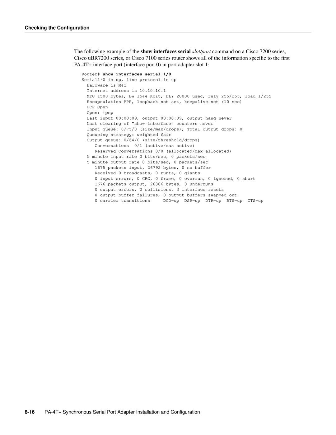 Cisco Systems PA-4T manual Checking the Configuration 