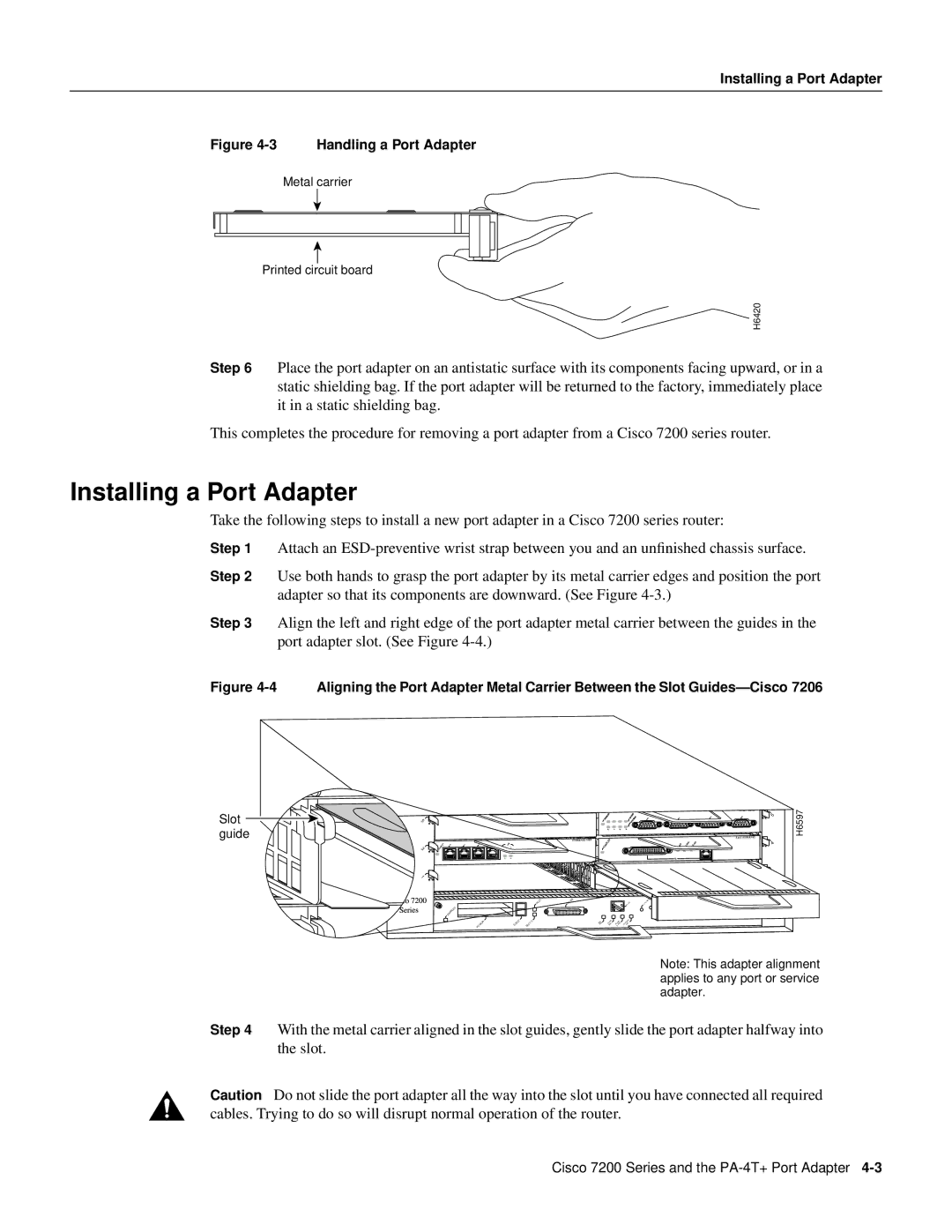 Cisco Systems PA-4T manual Handling a Port Adapter 