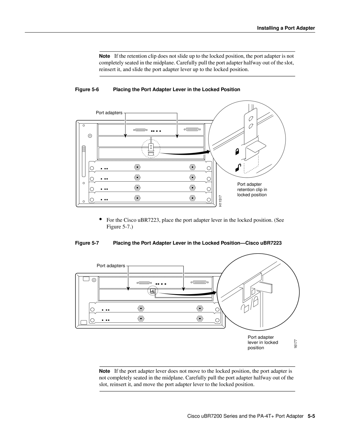 Cisco Systems PA-4T manual Placing the Port Adapter Lever in the Locked Position 