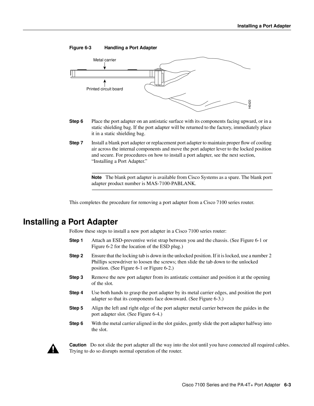 Cisco Systems PA-4T manual Installing a Port Adapter 