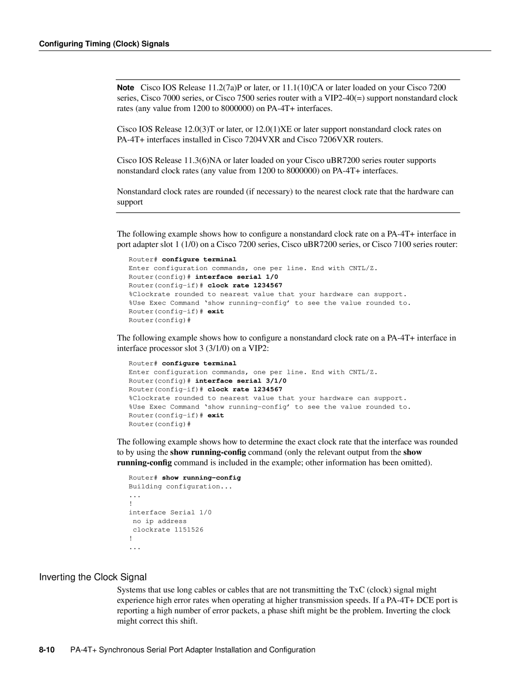 Cisco Systems PA-4T manual Inverting the Clock Signal 