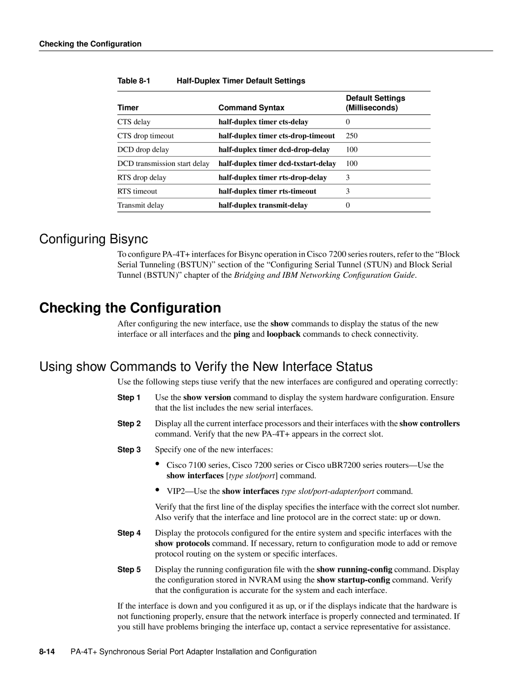 Cisco Systems PA-4T Checking the Conﬁguration, Conﬁguring Bisync, Using show Commands to Verify the New Interface Status 