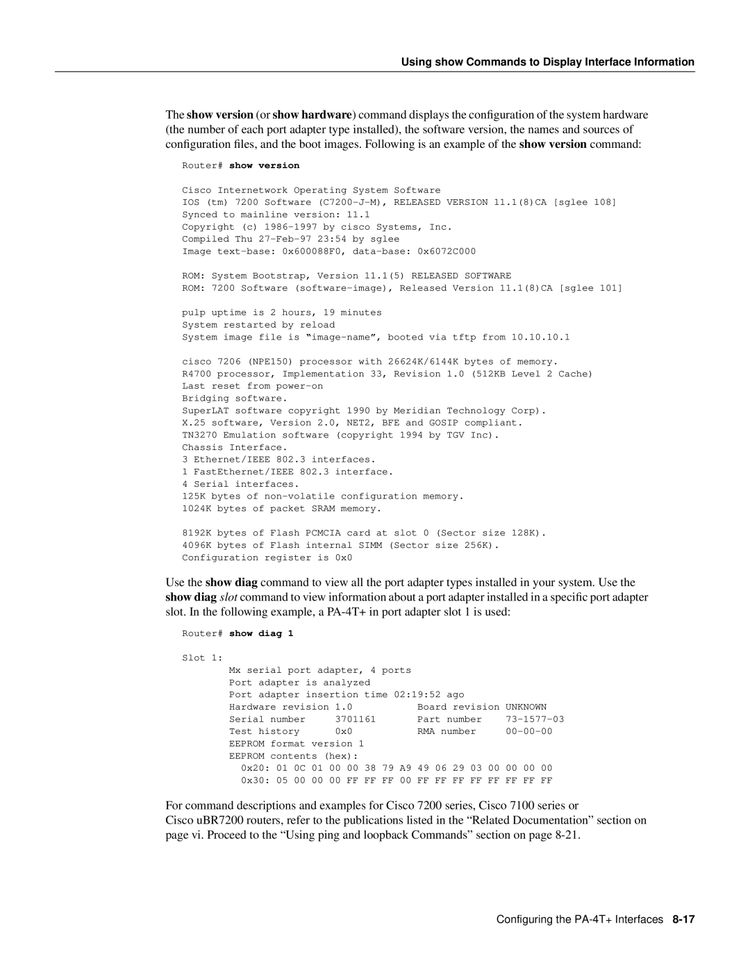 Cisco Systems PA-4T manual Router# show version 