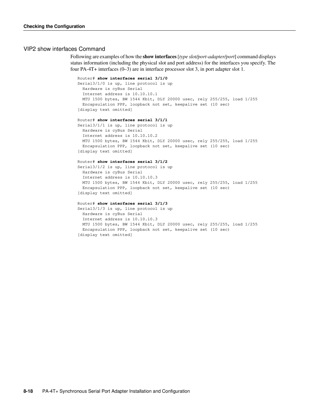 Cisco Systems PA-4T manual VIP2 show interfaces Command 