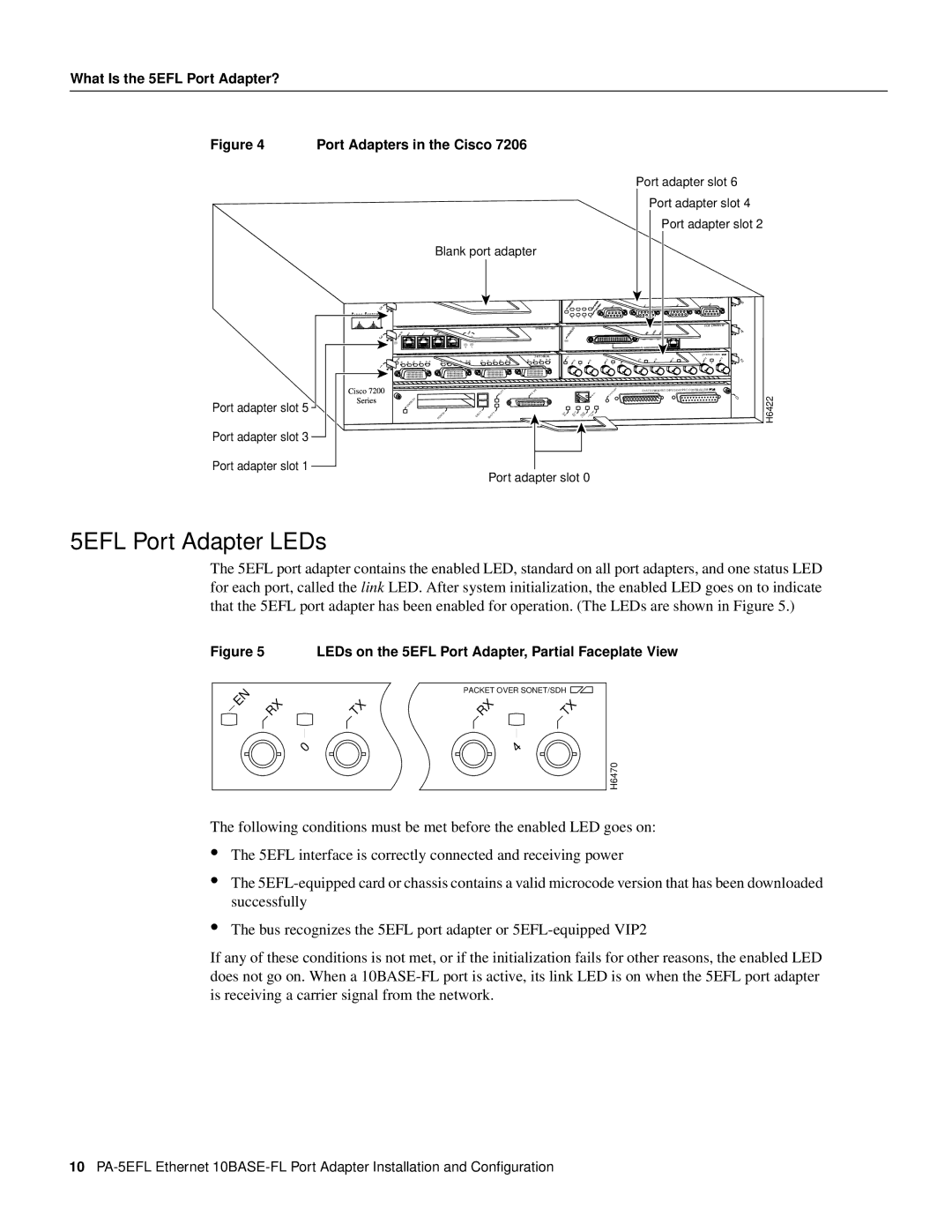 Cisco Systems PA-5EFL=, 10BASE-FL manual 5EFL Port Adapter LEDs, Port Adapters in the Cisco 