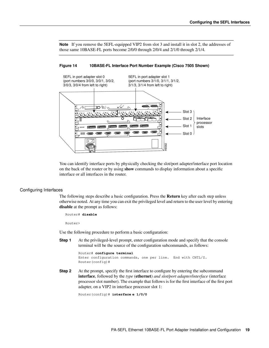 Cisco Systems 10BASE-FL, PA-5EFL= manual Conﬁguring Interfaces, Configuring the 5EFL Interfaces 