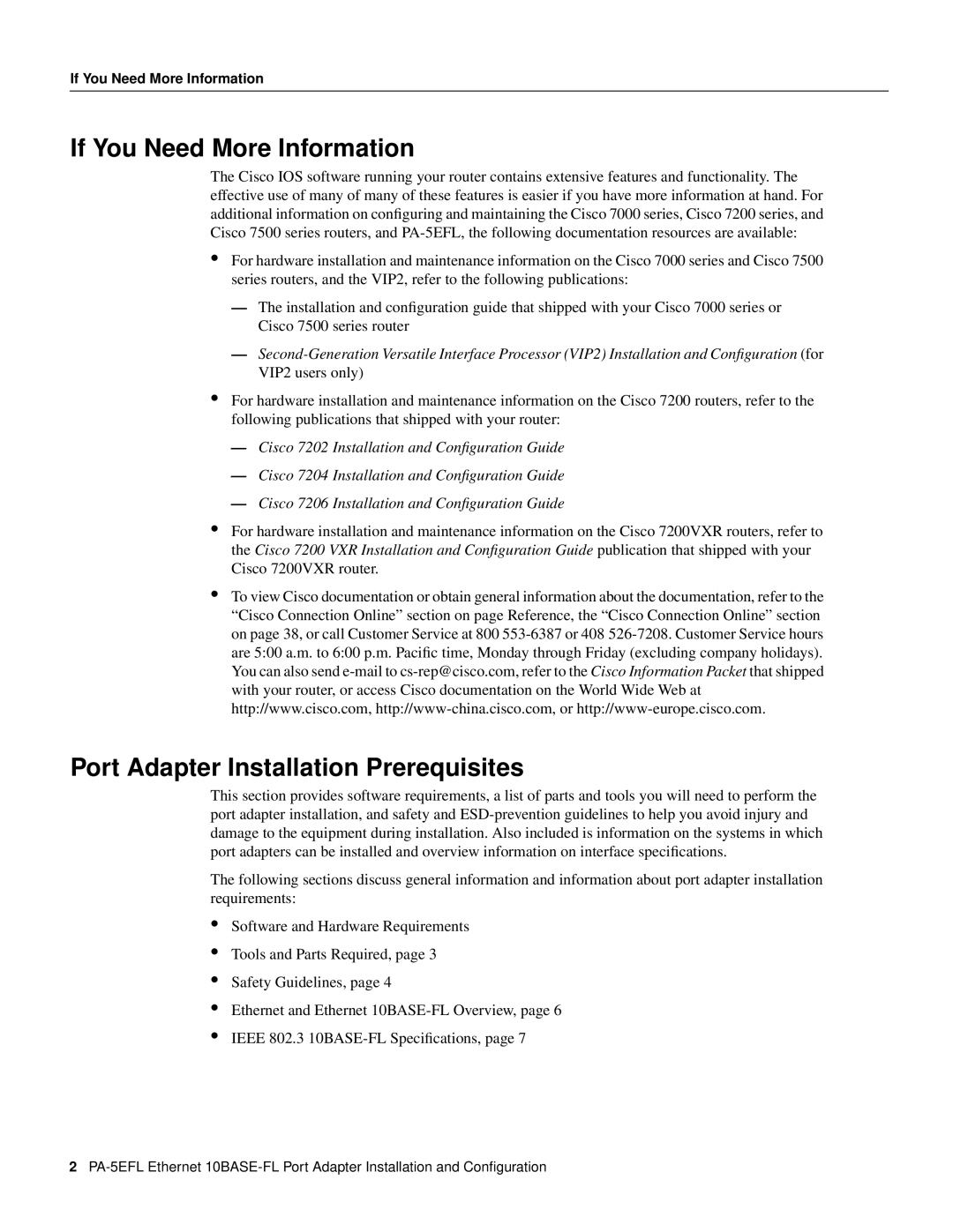 Cisco Systems PA-5EFL=, 10BASE-FL manual If You Need More Information, Port Adapter Installation Prerequisites 