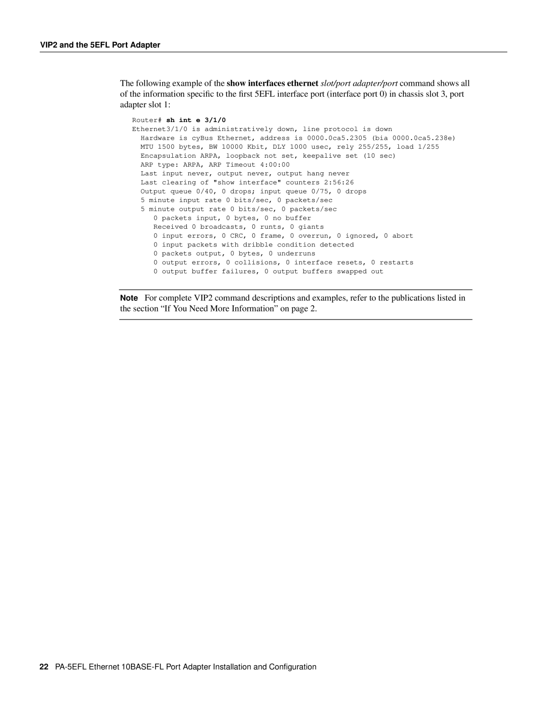 Cisco Systems PA-5EFL=, 10BASE-FL manual Router# sh int e 3/1/0 