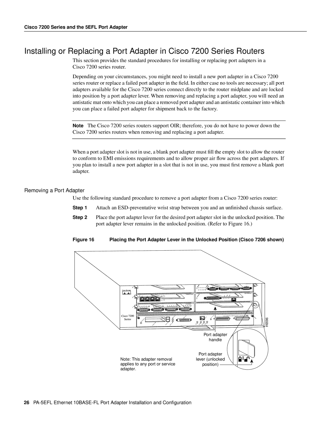 Cisco Systems PA-5EFL=, 10BASE-FL manual Removing a Port Adapter 