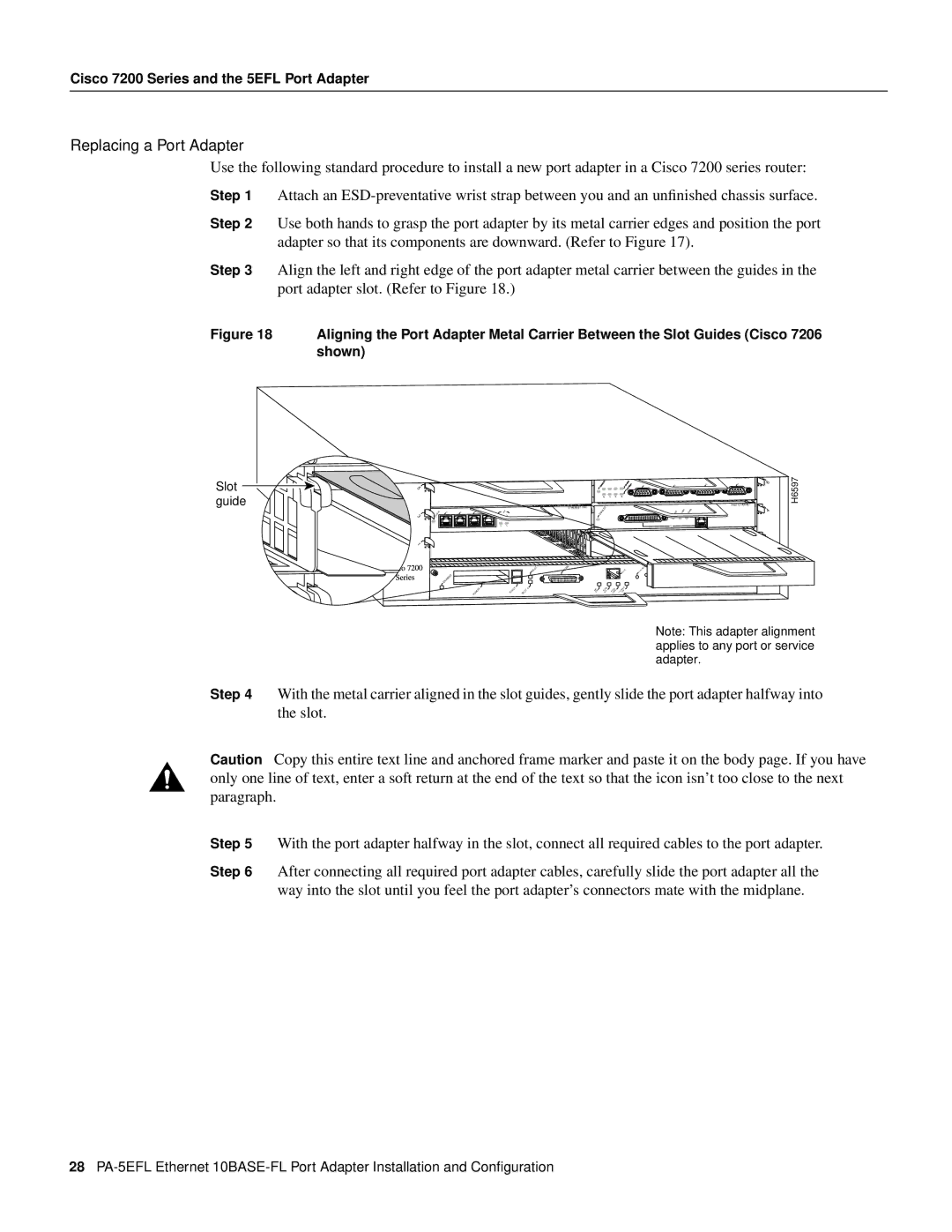 Cisco Systems PA-5EFL=, 10BASE-FL manual Replacing a Port Adapter, Guide 