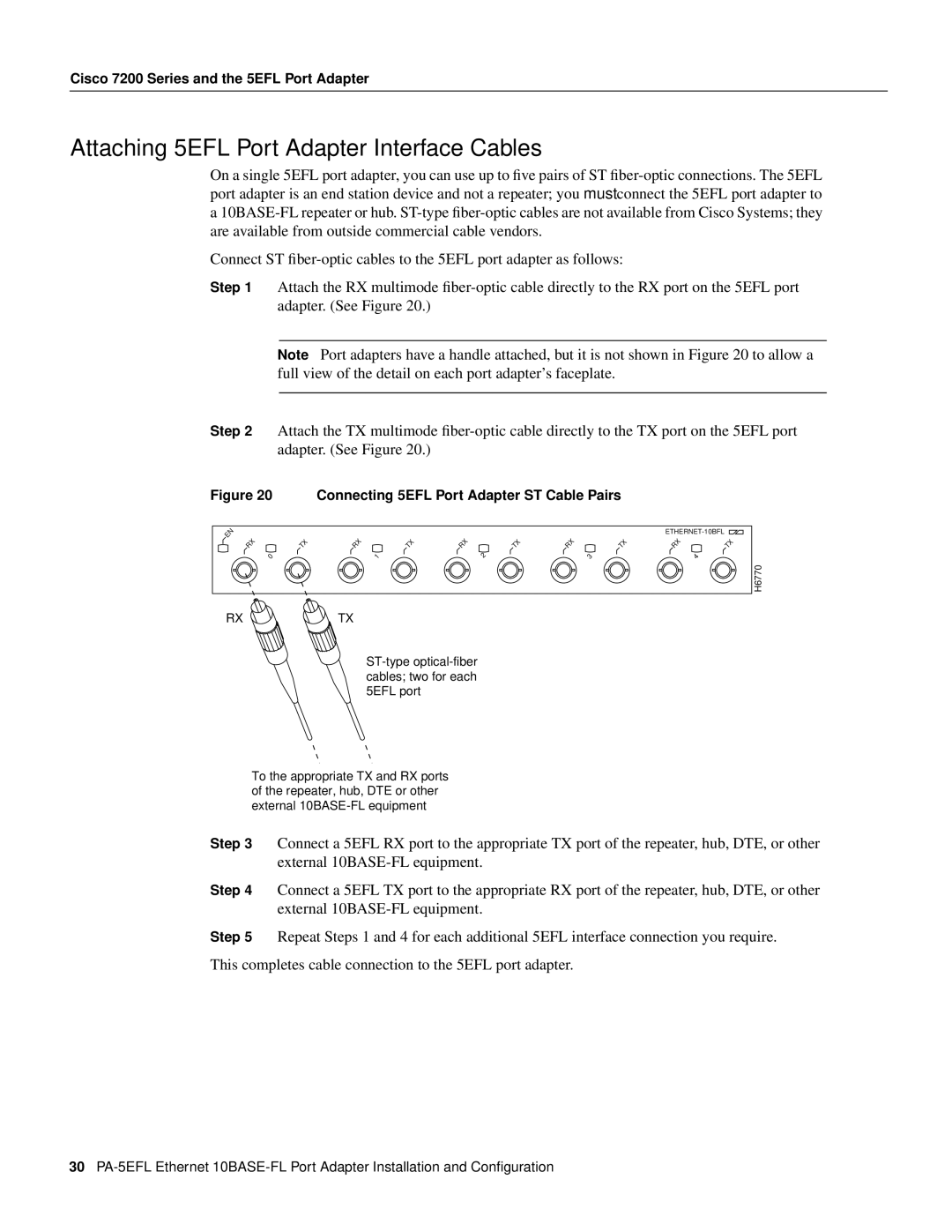 Cisco Systems PA-5EFL=, 10BASE-FL manual Attaching 5EFL Port Adapter Interface Cables 