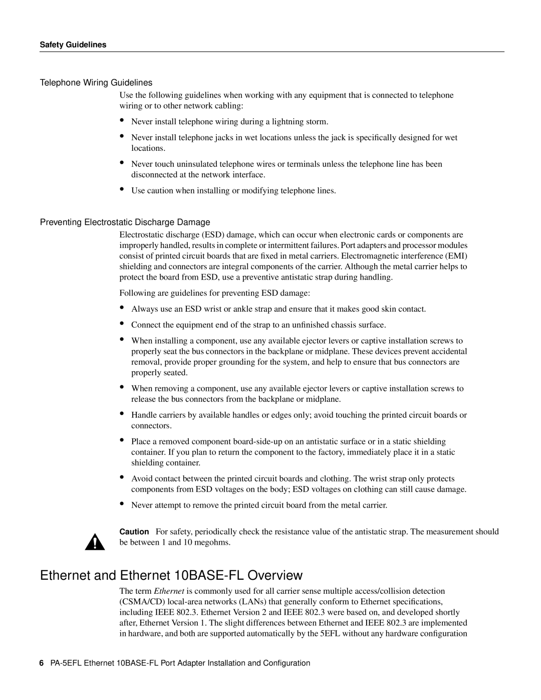 Cisco Systems PA-5EFL= manual Ethernet and Ethernet 10BASE-FL Overview, Telephone Wiring Guidelines 