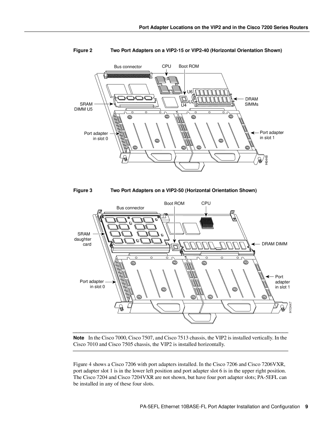 Cisco Systems 10BASE-FL, PA-5EFL= manual Two Port Adapters on a VIP2-50 Horizontal Orientation Shown 