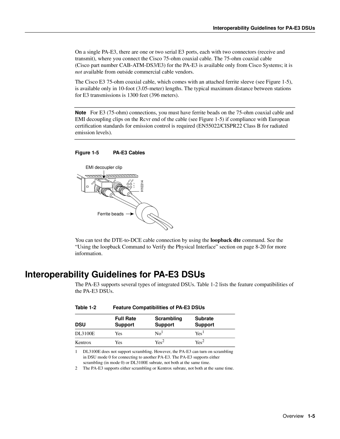 Cisco Systems PA-2E3 manual Interoperability Guidelines for PA-E3 DSUs 