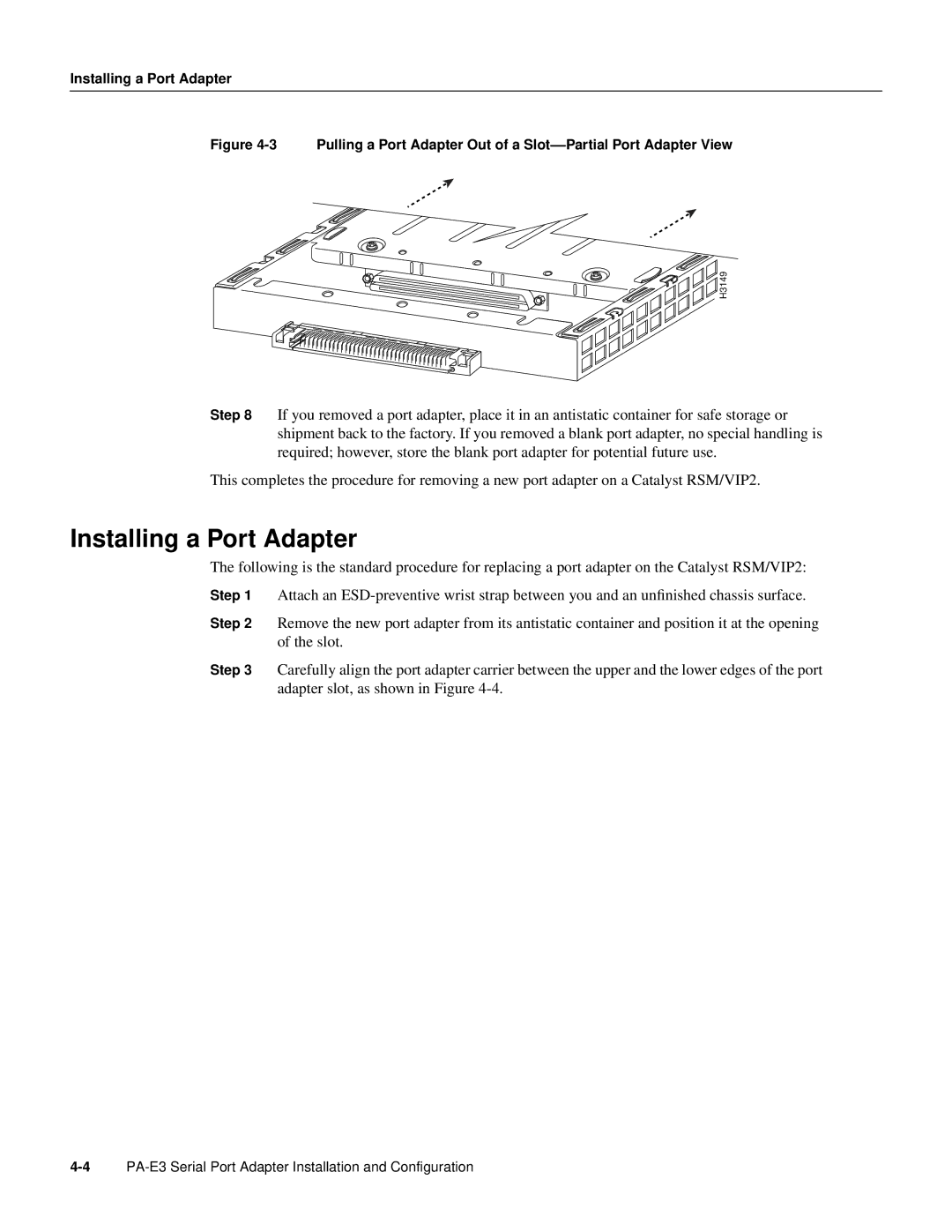 Cisco Systems PA-E3, PA-2E3 manual Installing a Port Adapter 