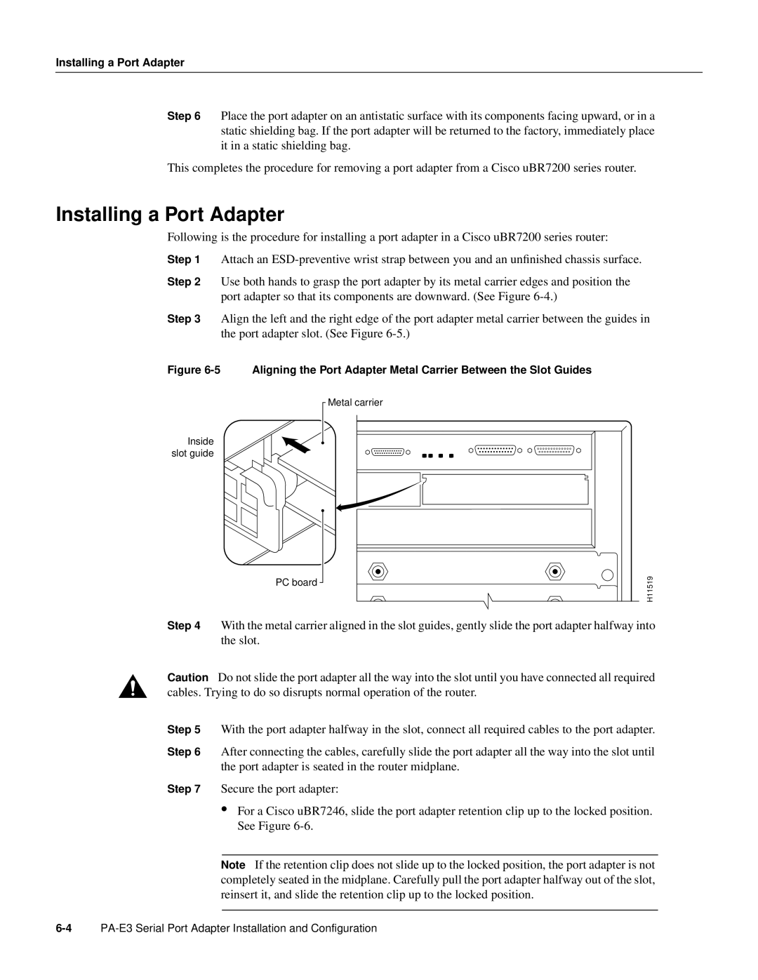 Cisco Systems PA-E3, PA-2E3 manual Inside slot guide PC board Metal carrier 